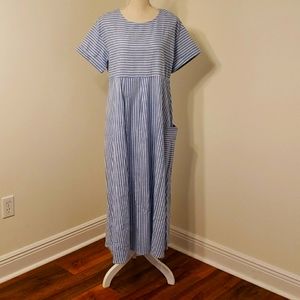 Emory Rose casual linen house dress blue/white stripe size small fits large